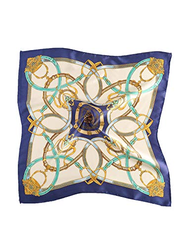 uxcell Women Fashionable Navy Green Print 100% Silk Square Scarf