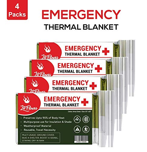 Lit Fitness Emergency Blankets (Pack of 4) Thermal Blankets, Space Blanket Designed for Outdoors, Hiking, Survival, Marathons Survival Blanket, First Aid or Camping Blanket kit