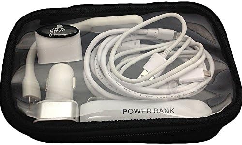 Jeeves Electonics Charging Pack Business Travel Essentials of Emergency Battery Charger, iPhone, Android & Micro USB Charger Cables with USB Plug Light Plus Car & Wall Dual USB Chargers