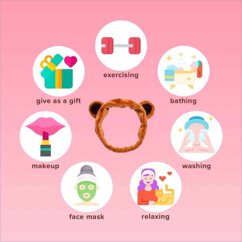 I DEW CARE Brown Bear Face Wash Headband | Soft Velvet Spa Headband for Washing Face, Makeup, Shower, Bath | Korean Skincare : Beauty
