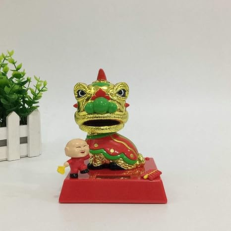 AKDSteel Lion Dance Solar Powered Dancing Doll Shaking Head Doll Ornament 10 * 10 * 12cm Lion Dance D -for auto