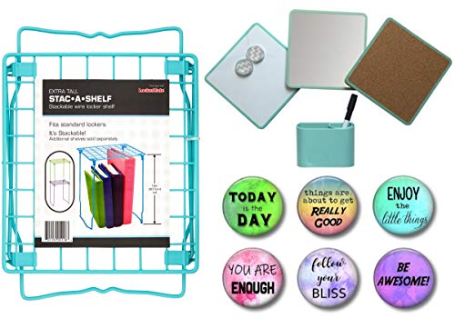 Locker Kit with Tall Shelf : Mirror, Cork Board, White Board, 6 Inspirational Magnets, 2 Pencil Cups 15 Piece Set (Mint Kit with Shelf) - Thumbnail 3