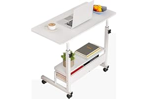 DEKHAOXE Adjustable Height Mobile Computer Desk for Small Space Rolling Writing with Wheels Corner Home Office Study Portable Bedrooms Work Size 31.5 Inch Storage Gaming Table, White C