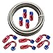 8AN 20Ft Universal Braided Oil Fuel Line Hose Stainless Steel Nylon with 10PC Swivel Fitting Hose Ends Adapter Kit, Silver Red and Blue