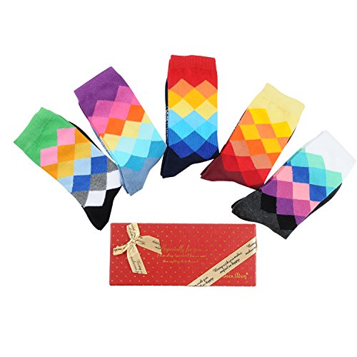 Deer Mum Men's Fashionable Colorful Soft Cotton Socks (5 Pack) (set1)