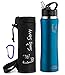 Swig Savvy Sports Water Bottle, Vacuum Insulated Stainless Steel, Straw Leakproof Lid, Storage Sleeve - 24oz (Light Blue)
