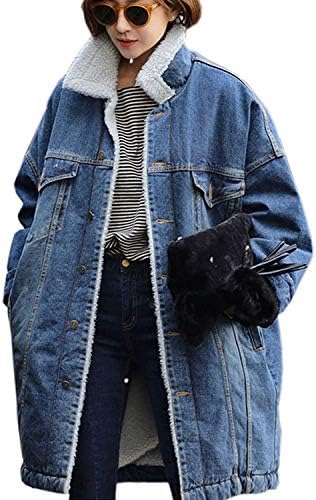 KMAZN レディース デニムコート 裏ボア 防寒 コート ゆったり デニム ロング ジージャン 暖か アウター カジュアル 秋 冬 ブルー