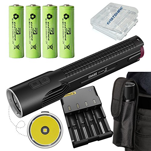 Bundle: Nitecore EA45S 1000 Lumens CREE XP-L HI V3 LED Flashlight Die-cast Handheld Searchlight by 4PCs 2300mAh AA EA23 Batteries I4 Charger CA02 Car Adapter EB144 Battery Case