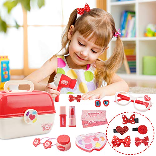 Sanlebi Pretend Makeup Sets for Girls, Role Play Toy Box Play Jewellery Cosmetics Kits Princess Dress Up Hairdressing Set with Portable Case Gifts for 3 Year Olds Girls(30PCS) - Thumbnail 6