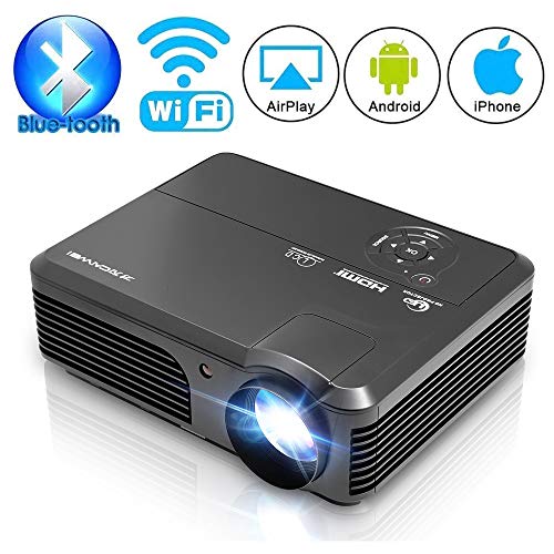 HD Video Projector Bluetooth WIFI Projector for Home Cinema Backyard Movie Game, 200 Inch Smart LED Projector with Speaker Zoom for iPhone Laptop DVD Player, HDMI VGA AV Cable Included