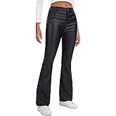 hibshaby Women Faux Leather Leggings Coated Flare High Waist Sexy Bell Bottom Pants Black