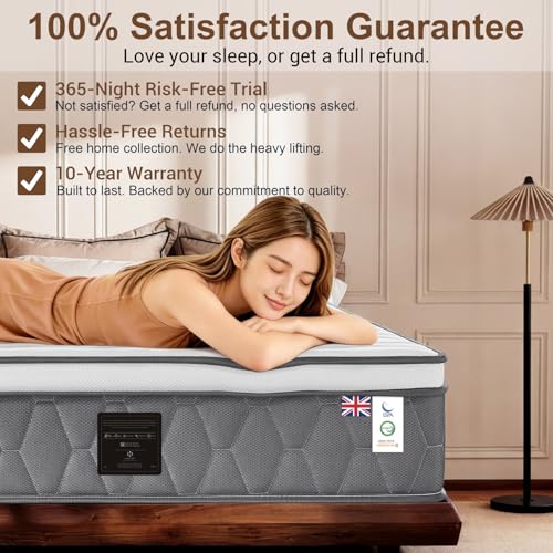 NineLan Orthopaedic Small Single Mattress 2FT6 for Back Pain Relief, 10.6 Inch Hybrid 7-Zone Pocket Sprung Mattress with Cooling Gel Memory Foam & Breathable Knitted Cover, Medium Firm, 75x190x27cm