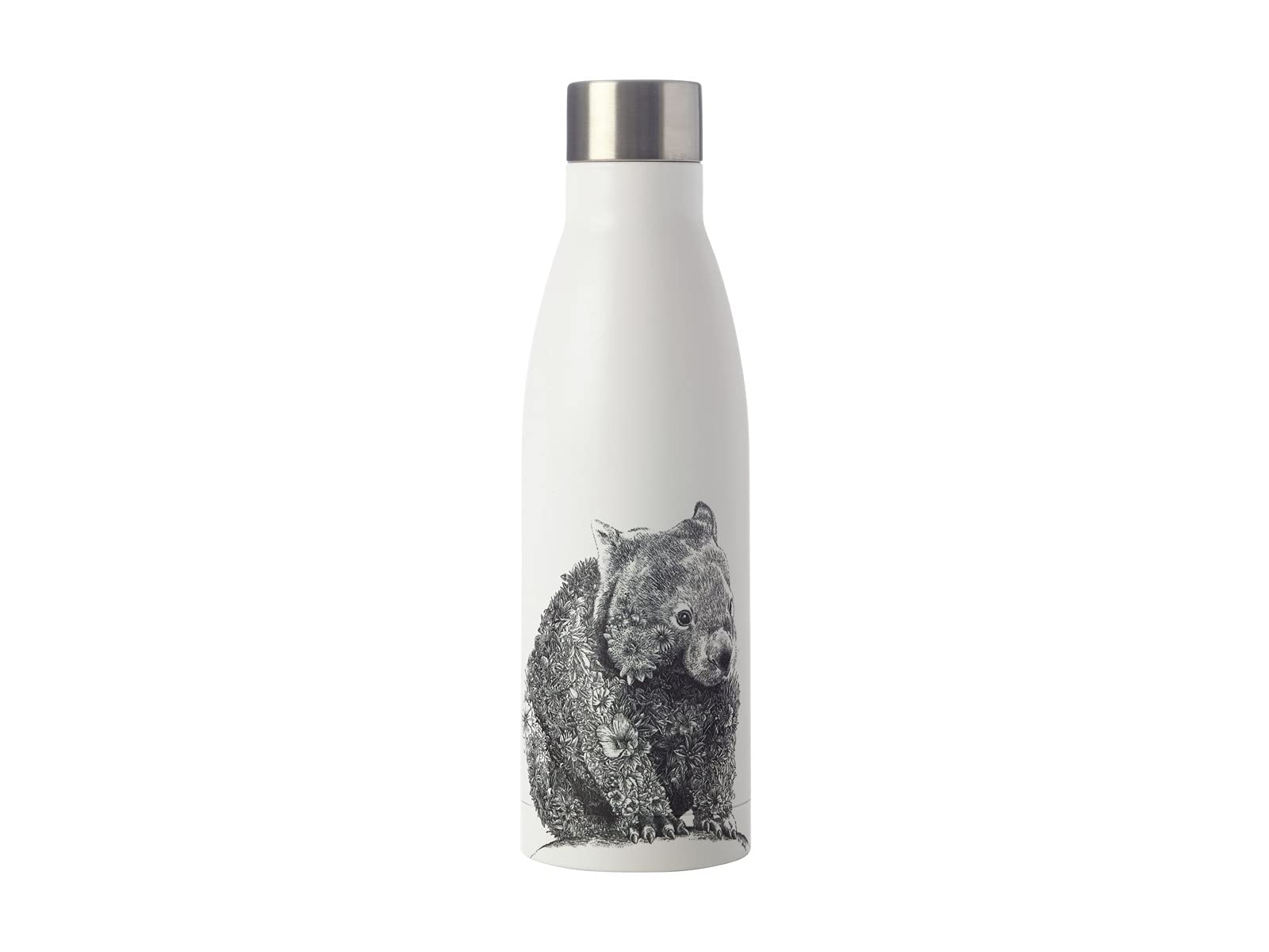 Maxwell & Williams Marini Ferlazzo Insulated Water Bottle with Wombat Design, Double Wall Stainless Steel, White, 5 ml