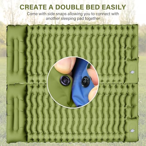 Uniiking® Camping Sleeping Pad, Ultralight Camping Mat with Pillow, Built-in Foot Pump Inflatable Sleeping Pads Compact for Camping Backpacking Hiking Traveling Tent, Green Single