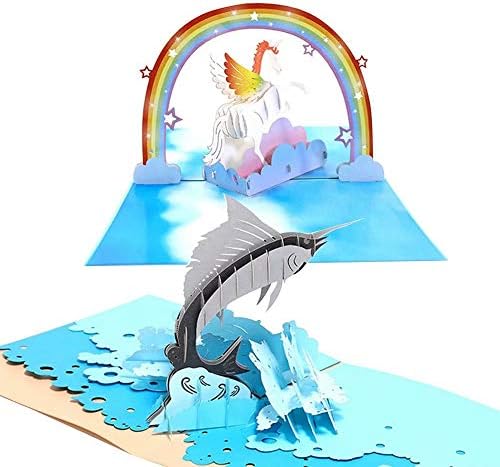 Handmade 3D Greeting Card with Matching Envelope, Pony, fish Two-piece suit Pop-Up Card Best Wishes Gift for Thank You Merry Xmas Anniversary Wedding Birthday Business Invitation Valentine's Day etc