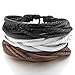 INBLUE 3 PCS Genuine-Leather Bangle Bracelet Cord Rope Brown White Black Surfer Wrap Tribal Adjustable
