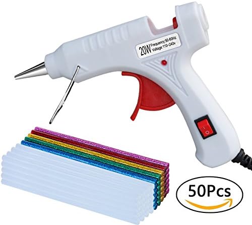Ofilon Hot Melt Glue Gun with Glue Sticks, 20W Professional Mini Glue Gun with 50pcs Glue Sticks for Home, Office, School Projects, Party Decoration, DIY Art Craft &amp; Sealing and Quick Repairs (White)