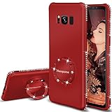 Galaxy S8 Case for Women, Glitter Girls Phone Cases Ring Stand Girly Slim Luxury Diamond Sparkle Bling Samsung Galaxy S8 Case with Kickstand - Red