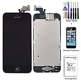 cellphoneage For iPhone 5 5G New LCD Touch Screen Replacement with Home Button and Camera Full Set Digitizer Display Assembly Replacement Black with Free Tool Kits + Free Screen Protector