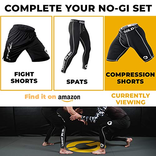 Gold BJJ Jiu Jitsu Compression Shorts Base Layer for Gi and NoGi