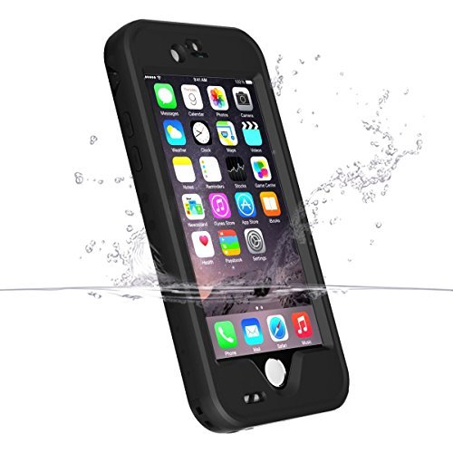 iThrough Stand Function Waterproof Case with Touched Transparent Screen Protector, Heavy Duty Protective Carrying Cover Case includes a 3.5mm AUX Cable for iPhone 6 (4.7 inch) (Black)