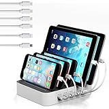Multi Device Charging Station MSTJRY 5 Port USB Charger Station Dock for Apple iPhone ipad Android devices(White, 4 Lightning & 1 Micro USB Cables &1 Type-C Included)