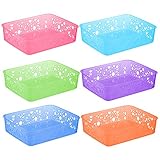 Zilpoo 6 Pack - Plastic Colorful Storage Organization Basket, Bathroom Vanity Makeup Tray, Drawer, Shelf Organizer Bins, Assorted Colors