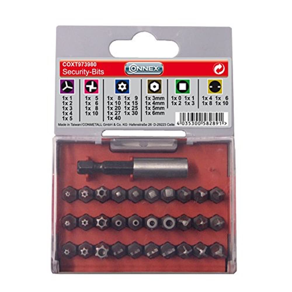 Connex COXT973980 Security Screwdriver Bit Set with Magnetic Holder, Multi-Colour, Set of 31 Piece