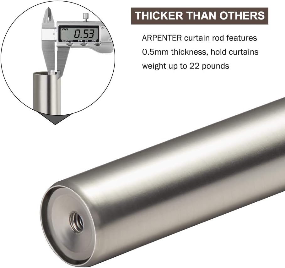 1 Inch Brushed Nickel Window Curtain Rod 72 to 144 Inches, Single Modern Drapery Rod for Heavy Fabrics, Clean Designed Finials and Mounting Brackets Included(Brushed Nickel,72-144"): Home Improvement
