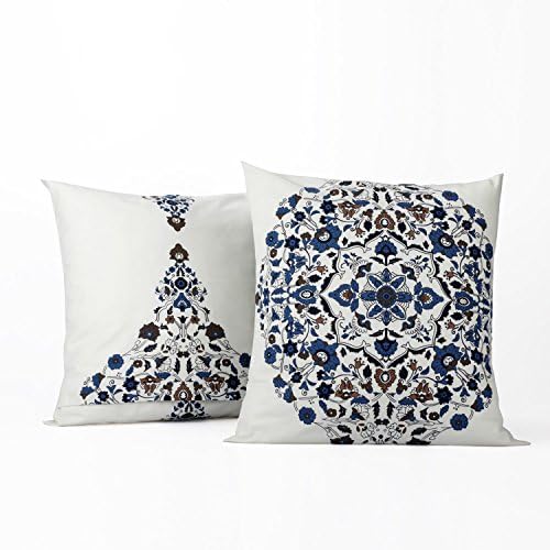 HPD Half Price Drapes PRTW-D41-CC20PR Printed Cotton Cushion Covers-PAIR (2 Pieces), 20 X 20, Kerala Blue