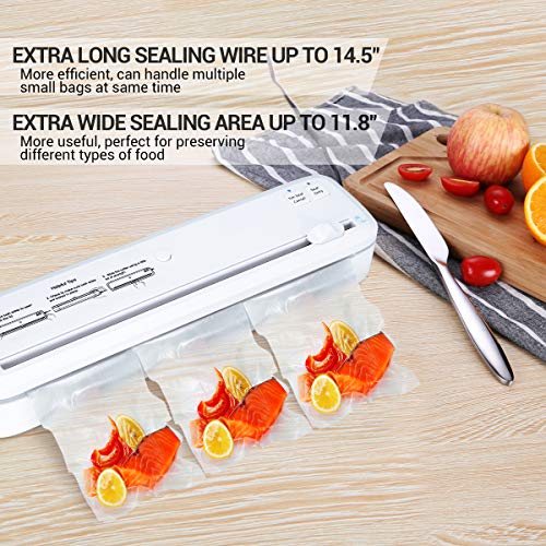 Vacuum Sealer Machine, CUSIBOX Automatic Food Vacuum Sealer with Bag Cutter for Food Preservation and Sous Vide, 3 Storage Bags(White)