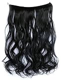 SWACC Straight/Curly Halo Wire Hidden Hairpiece Flip Synthetic Hair Extensions NO Clip Ins 80G (20-Inch Curly, 1B-Off Black)