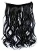 SWACC Straight/Curly Halo Wire Hidden Hairpiece Flip Synthetic Hair Extensions NO Clip Ins 80G (20-Inch Curly, 1B-Off Black)