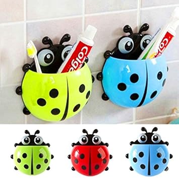 YuamMei 1 stück Nette Kreative Cartoon Marienkäfer Kinder Wand Saug Zahnbürste Zahnpasta Halter Badezimmer Lagerregal Reiseve