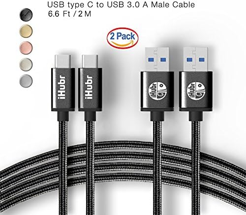 iHubr, SPECIAL SET – 2 PACK – 6.6 Ft (2M) Length, USB C Cable to USB 3.0, Nylon Braided Cable, Metal Housing, for New Macbook, Samsung Galaxy S8/S8+, Nexus 6P/5X and Other Type-C Devices