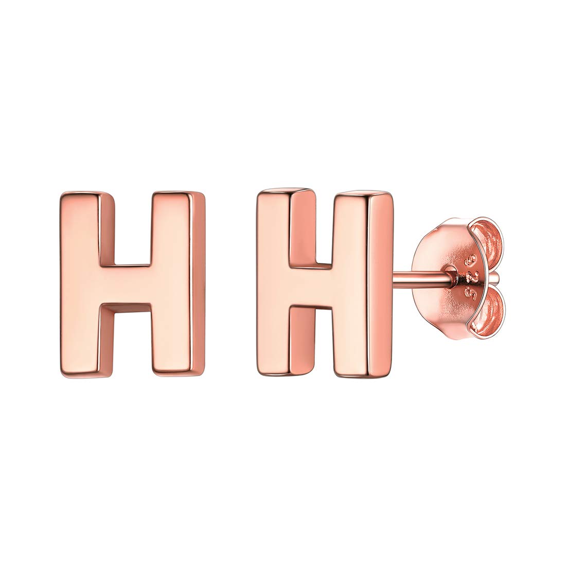 ChicSilver Tiny Alphabet Stud Earrings Rose Gold Initial H Earring Letter Monogram Jewelry for Women Ladies
