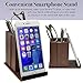 Elegant Eyeglass Glasses Holder Phone Stand – Premium Brown Faux Leather, Soft Velvet Lining, Non Skid Felt Bottom - Multipurpose Desktop Organizer for Eyewear, Smart Phone, Pens & Office Supplies