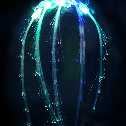 Novelty Place [Party Stars] 14 inch LED Light-Up Optic Fiber Hair Extension with Barrette Party Light Set - Alternating Multicolors (24 Pack)