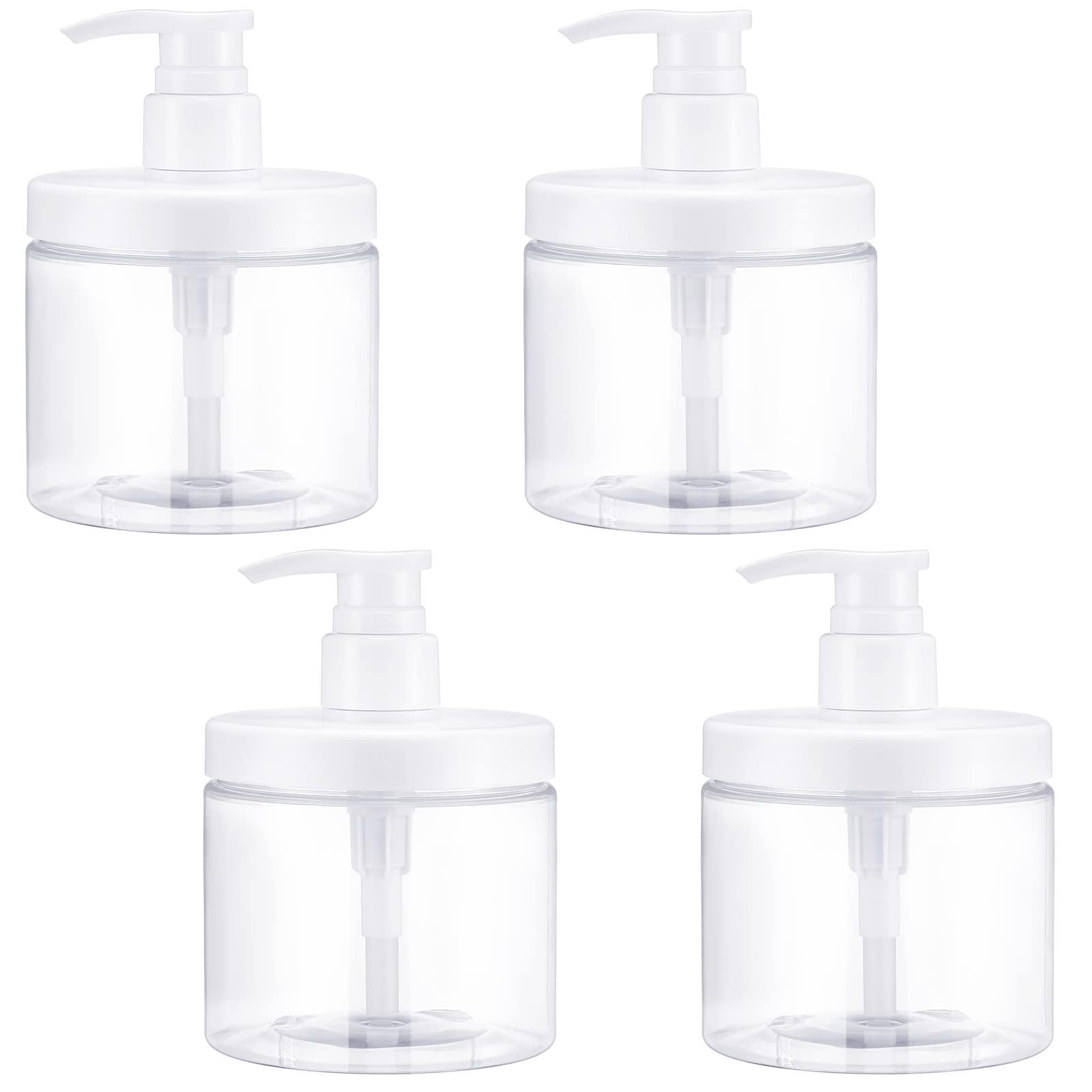 Photo 1 of Eaasty 4 Pieces Lotion Bottles Plastic Pump Dispenser 500 ml Shampoo and Conditioner Dispenser Refillable Empty Shampoo Bottles with Pump for Travel Shower Essential Oil Soap(Clear)