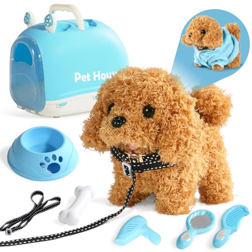 jerryvon Dog Barking and Walking – Toys Children 2 Years Old Dog Toy Walking and Barking Gift Girl 2 3 4 Years Plush Realistic Dog Animals Toy for Children