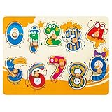 ROBOTIME Colorful Wooden Number Peg Puzzle Smooth Easy-Grab Peg Puzzle Game for Toddlers 1 2 3 Years