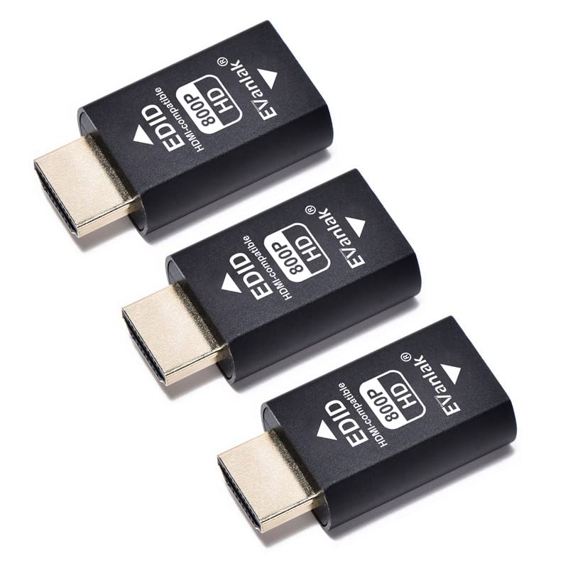 EVanlak Hdmi Edid Emulator Passthrough Dongle Eliminated Emulator Adapter 3rd Generrtion Work with Mac Thunderbolt to HDMI Switches/Extender/AV Receiver/Video Splitters -1280x800@60Hz-3pack
