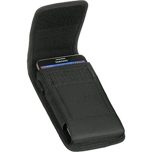 PLUS SIZE Pouch Case Holster for APPLE IPHONE 8 PLUS , IPHONE 7 PLUS , iPHONE 6 PLUS , iPHONE 6S PLUS [ 5.5''] ~ Heavy Duty Black Nylon Canvas Flap Vertical / Horizontal Case Belt Clip Holster + Hook - Thumbnail 2