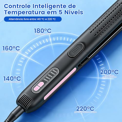 Chapinha Profissional, Com configuração de ar frio e placas flutuantes 3D, Configurações de 5 temperaturas, 15 Aquecimento rápido e desligamento automático seguro, Para todos os tipos de cabelo