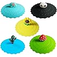 Mookblank 5pcs Cute Silicone Mug Lids, Colorful Anti-Dust Silicone Glass Covers, Reusable Food Grade Drink Lids for Hot & Cold Water, Outdoors & Indoors