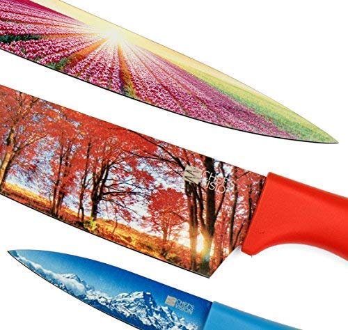 Landscape Kitchen Knife Set in Gift Box - Unique Gifts For Her and For Him - 6-Piece Colored Sharp Chef Knives Set - Christmas, Wedding and Graduation Present Idea - Cuchillos de Cocina para Regalo