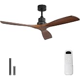Sofucor 52 Inch Wood Ceiling Fan No Light, Modern Indoor/Covered Outdoor | Without Light, Remote Control, 3 Blade, Quiet Reversible DC Motor, 6 Speeds, Bedroom/Living Room/Farmhouse/Patio, Brown