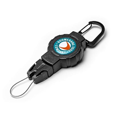Boomerang Tool Company Fishing Retractable Gear Tether with a Retractable Kevlar Cord and Carabiner, Hook &amp; Loop Strap or Belt Clip and Universal Wire End Fitting - Made in the USA