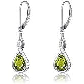 Birthday Gifts Birthstone Earrings for Women: Solid 925 Sterling Silver Hypoallergenic Leverback Infinity Teardrop Dangle - Valentine's Day Christmas Anniversary Presents for Wife Girlfriend Mom Her