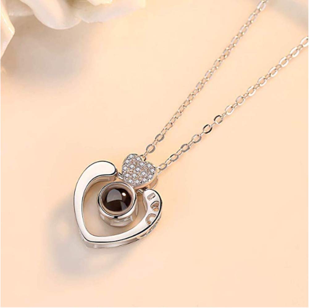 LUYUAN JEWELRY 100 Different Language I Love You Necklace, Magic Love Memory Pendant Necklace for Women Best Gift for Lover (Silver, Only U)